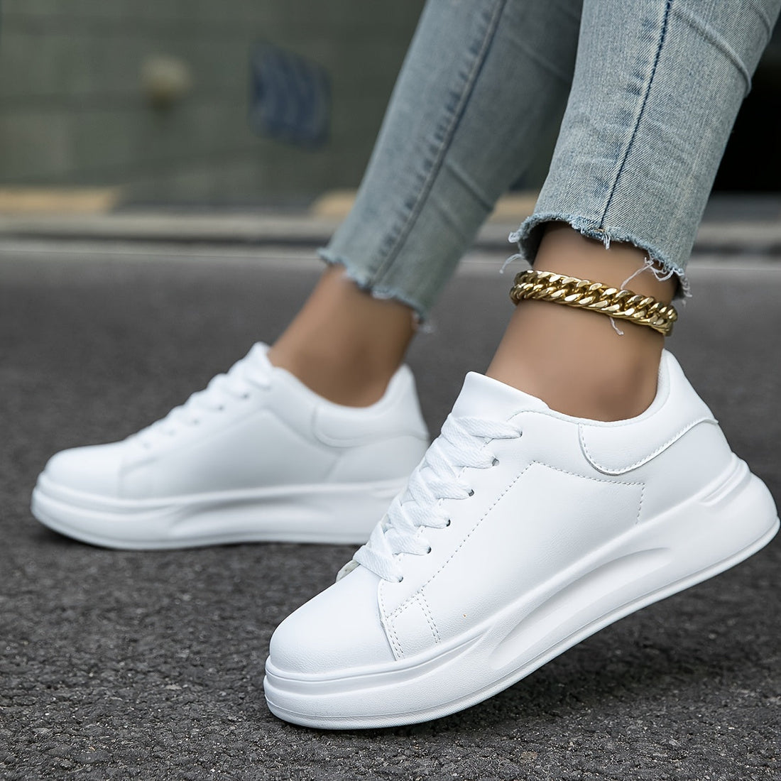Techno - Zapatillas de Cuero Blancas Mujer Look Limpio