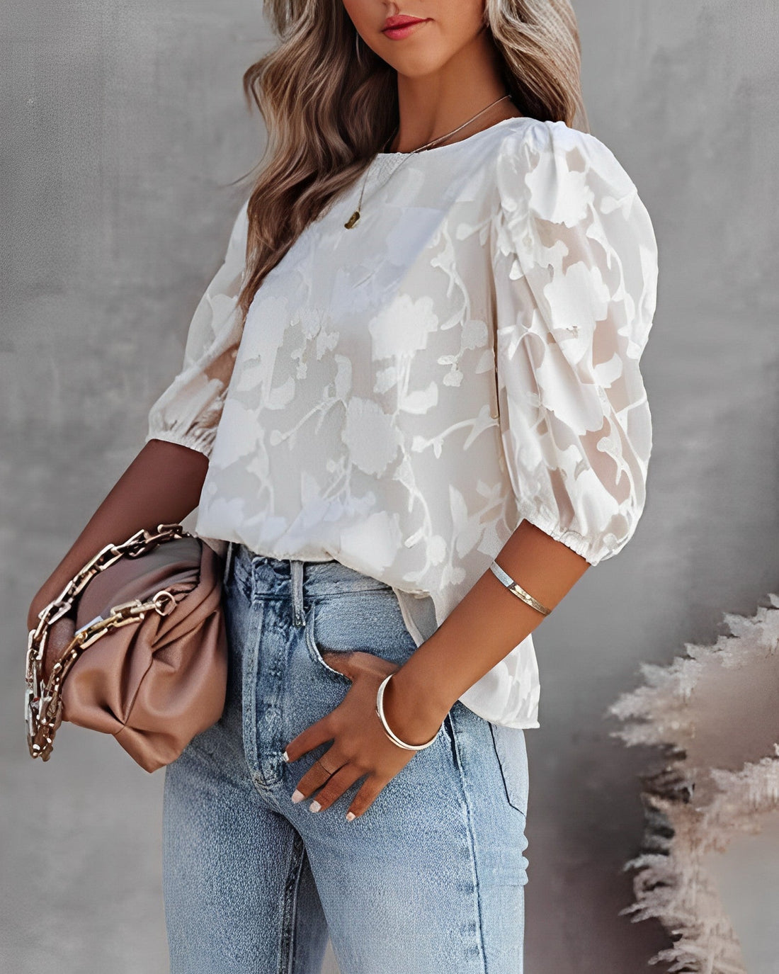 Dorothea - Blusa de gasa con mangas abullonadas