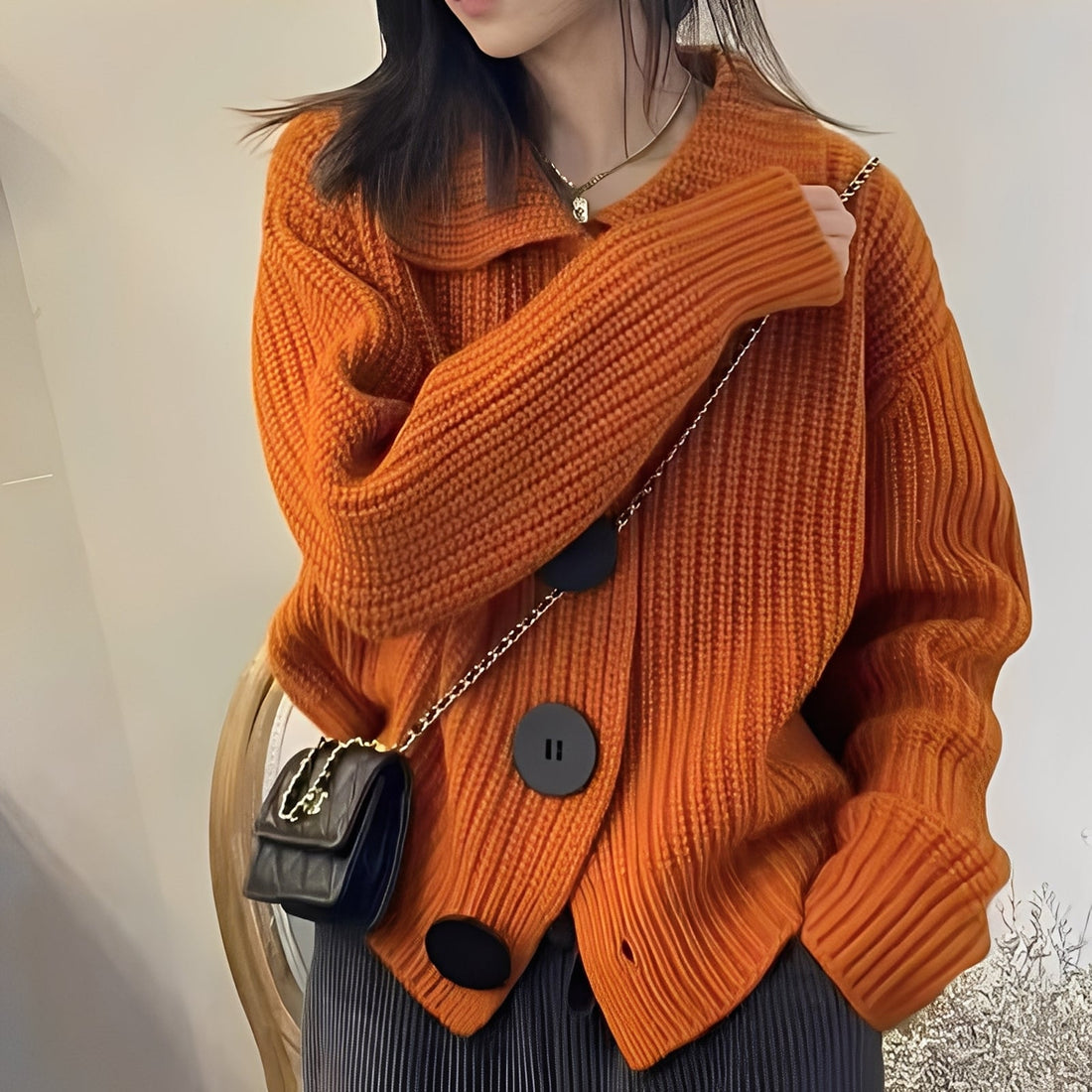 Alannah - Chaqueta moderna de punto con botones grandes para mujer