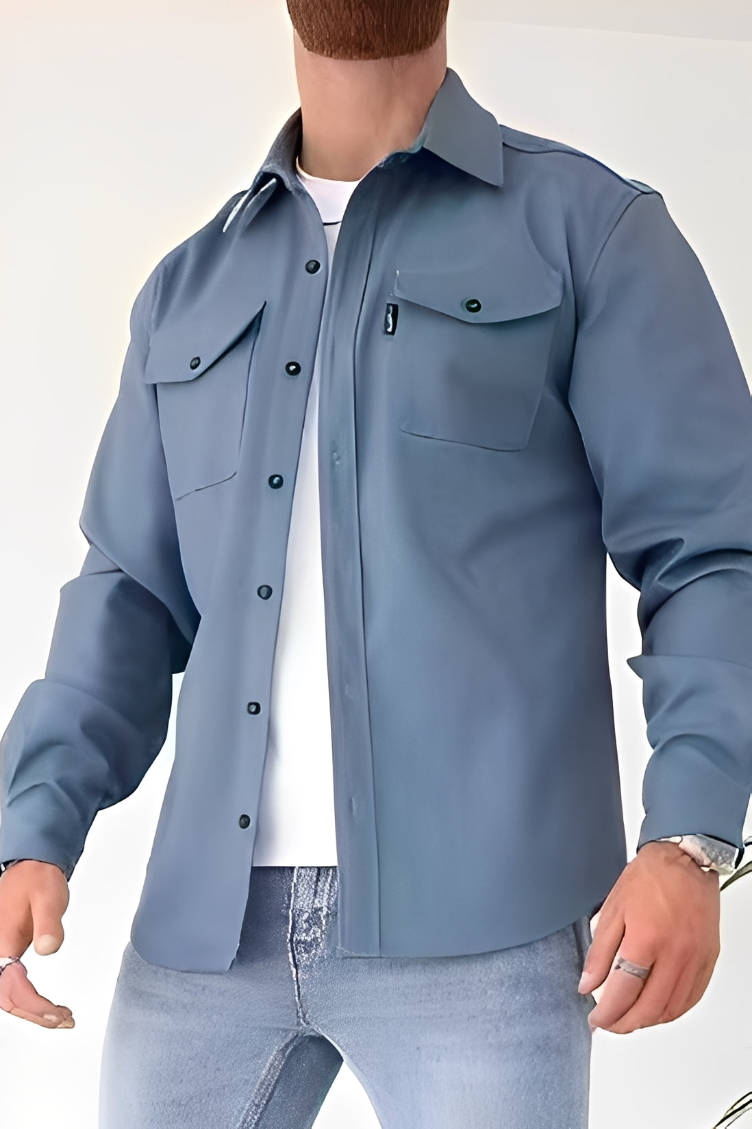 David - Camisa informal con bolsillos para hombres