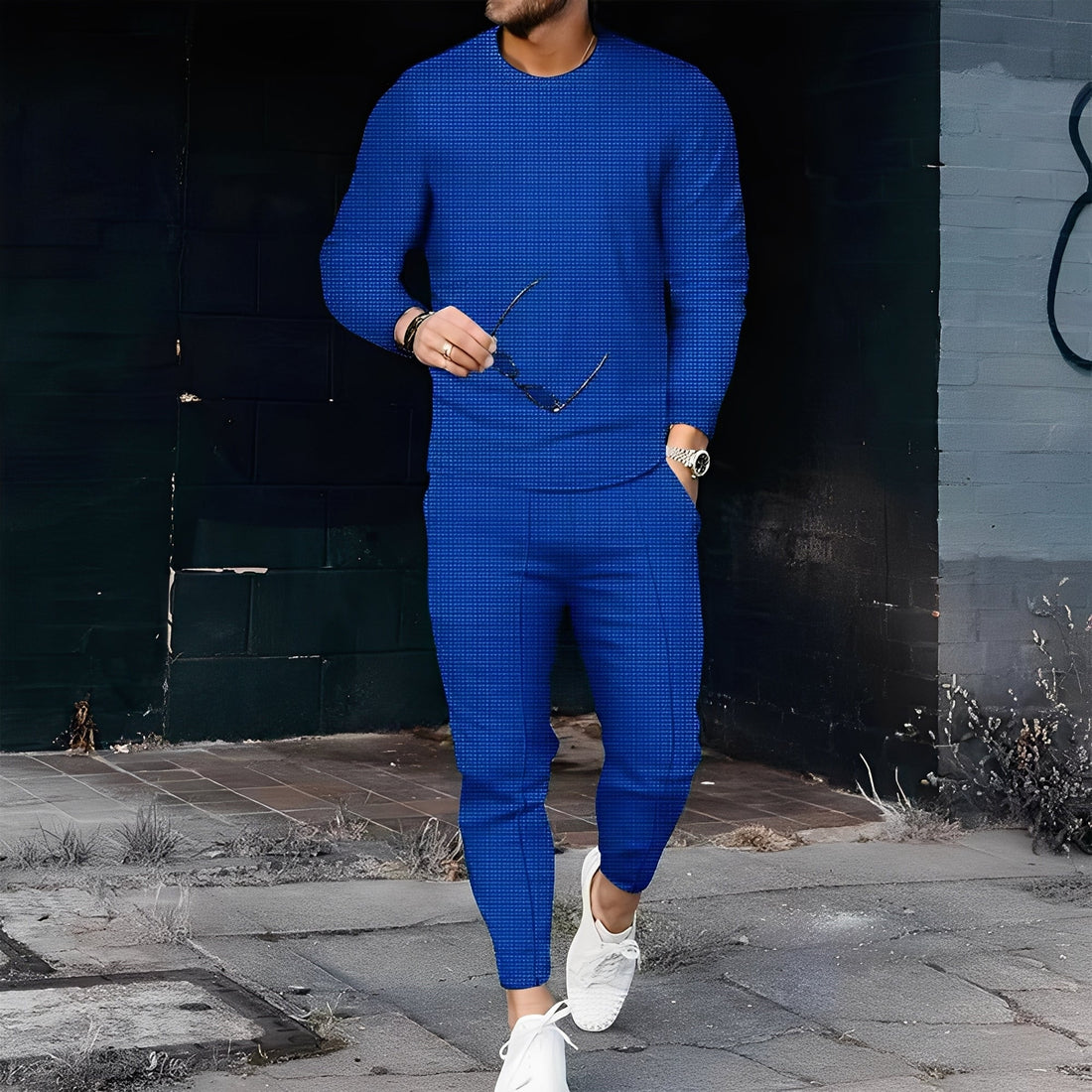 Dillan - Conjunto ajustado casual para hombres de tejido waffle