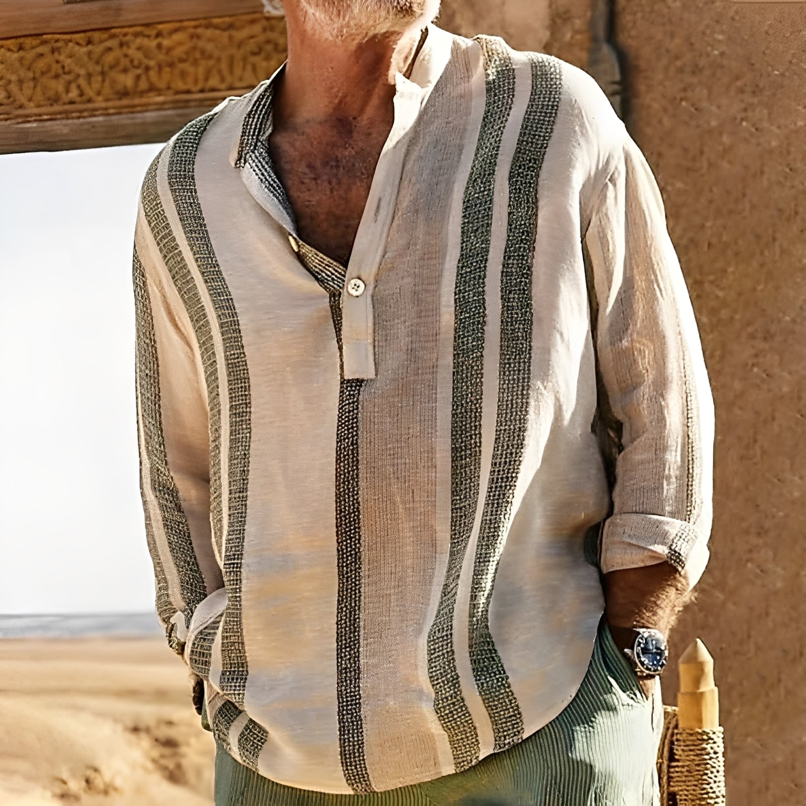 Westley - Camisa de lino a rayas clásica para hombres