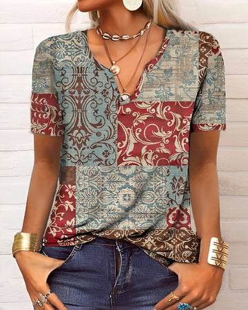 Denise - Blusa boho femenina con cuello V y botones