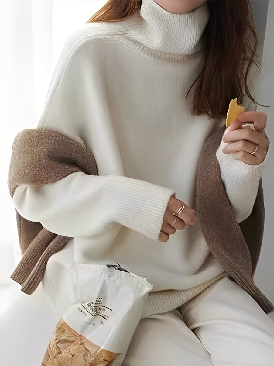 Adrienne - Jersey de cachemir con cuello alto, elegante, holgado y cómodo