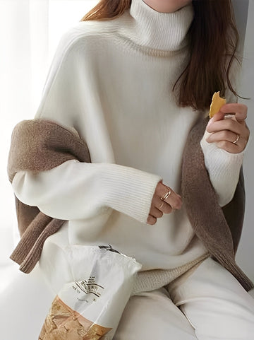 Adrienne - Jersey de cachemir con cuello alto, elegante, holgado y cómodo
