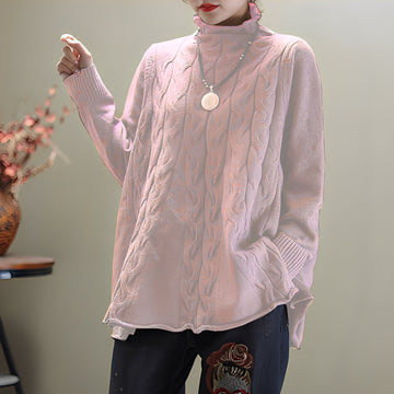 Merla - Jersey cómodo de cuello alto con abertura lateral para mujer