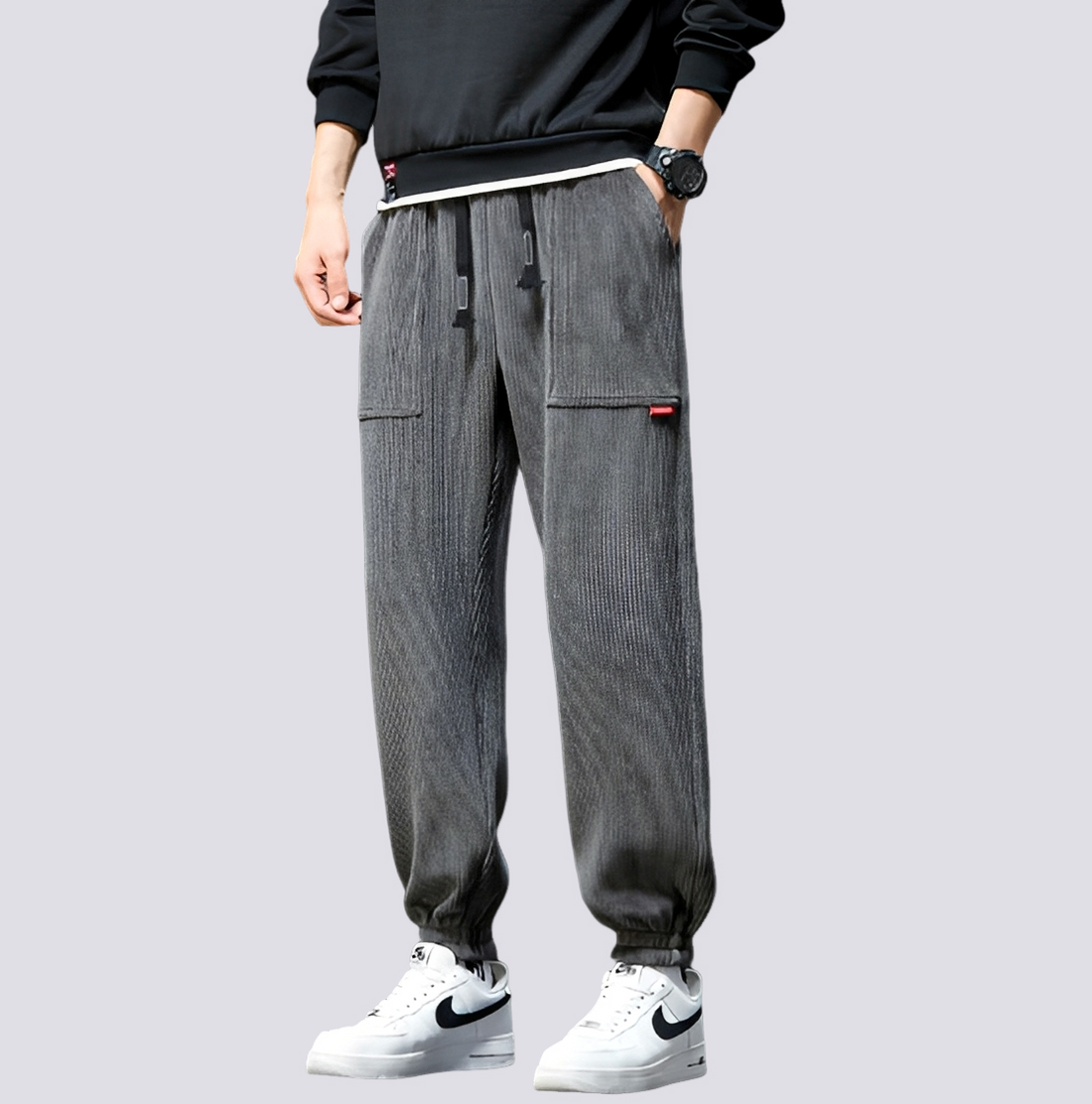 Benji - Pantalones jogger de pana casuales para hombres