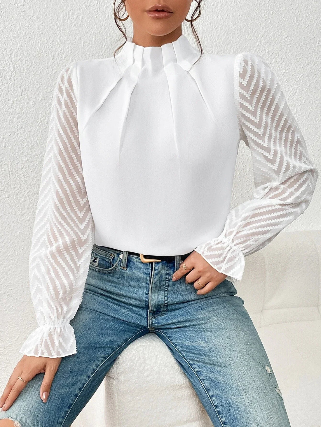Astrid - Blusa costera con mangas de encaje