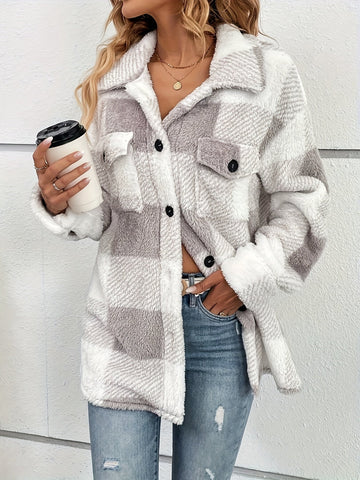 Julie - Chaqueta de forro polar cálido con diseño de cuadros para mujeres