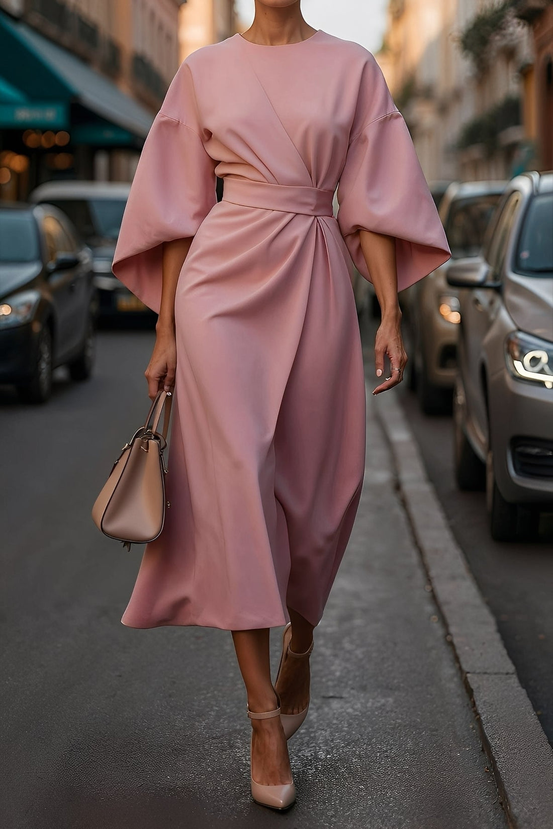 Elena - Vestido elegante suelto con cinturón para mujeres