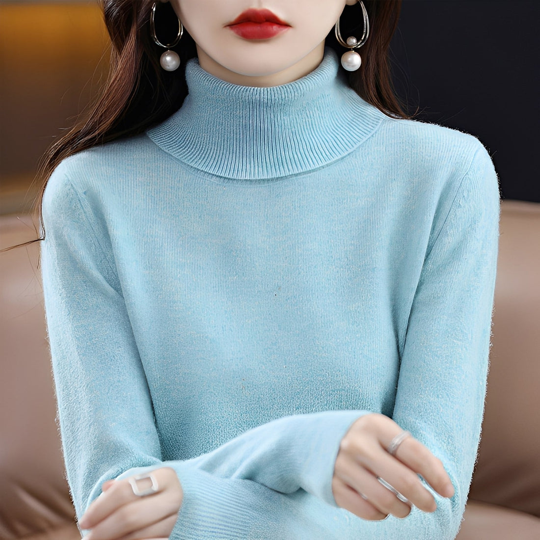 Jocelin - Jersey Ajustado de Cuello Alto para Mujeres