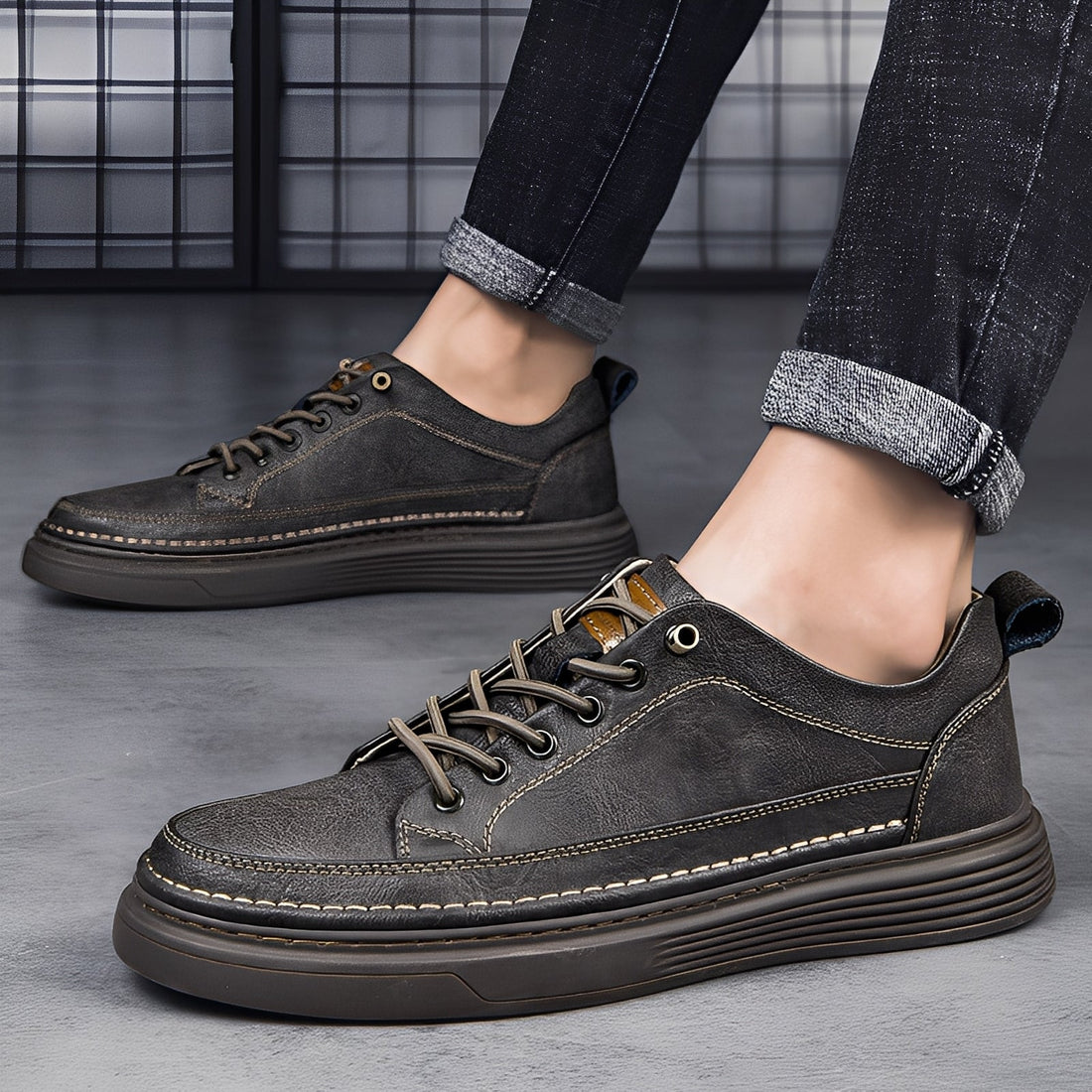 Damion - Zapatillas Clásicas de Cuero para Hombres