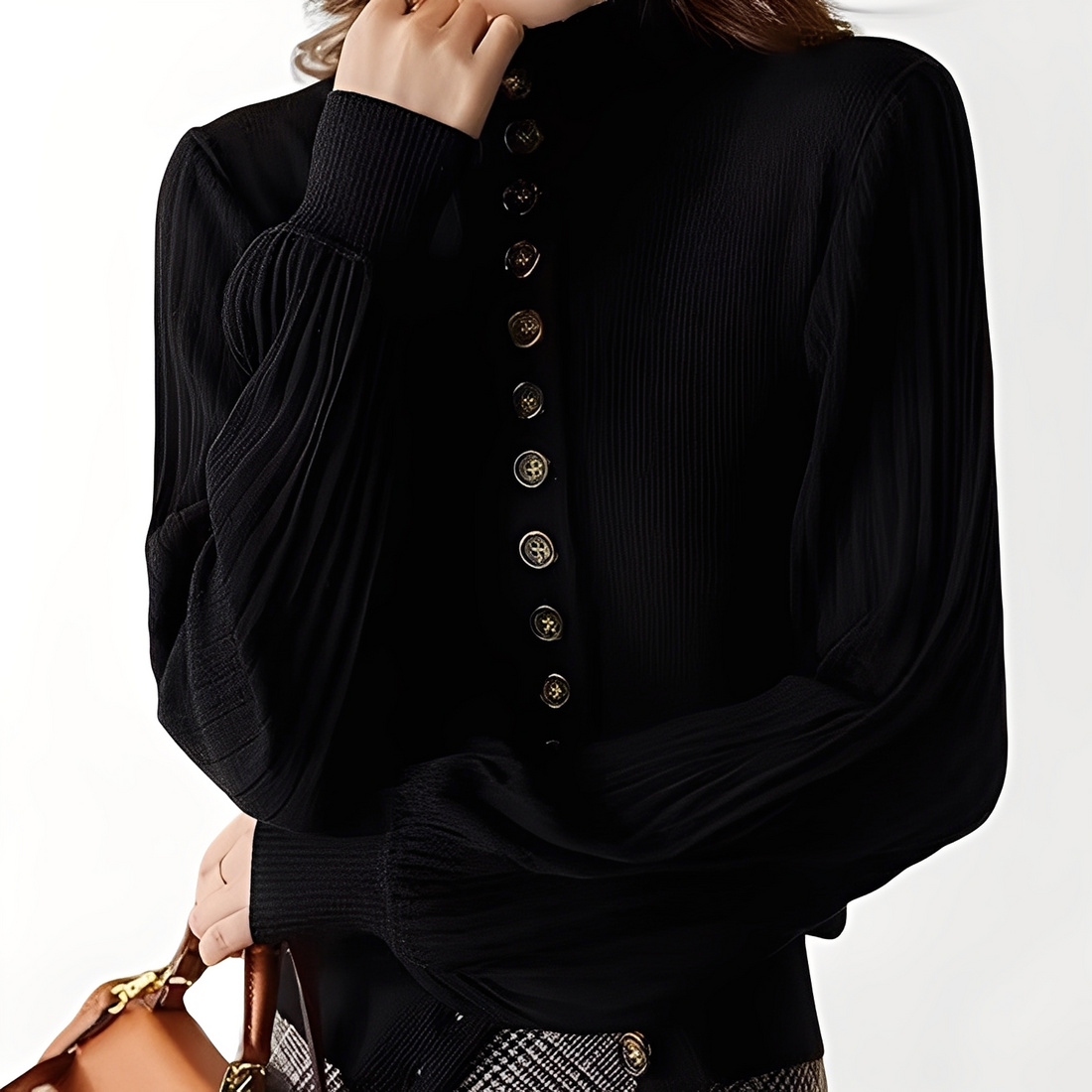Adelyn - Blusa de punto casual con mangas abullonadas para mujer