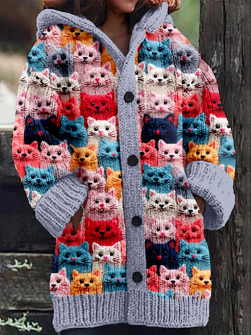 Carola – Cárdigan de punto con diseño de gatos