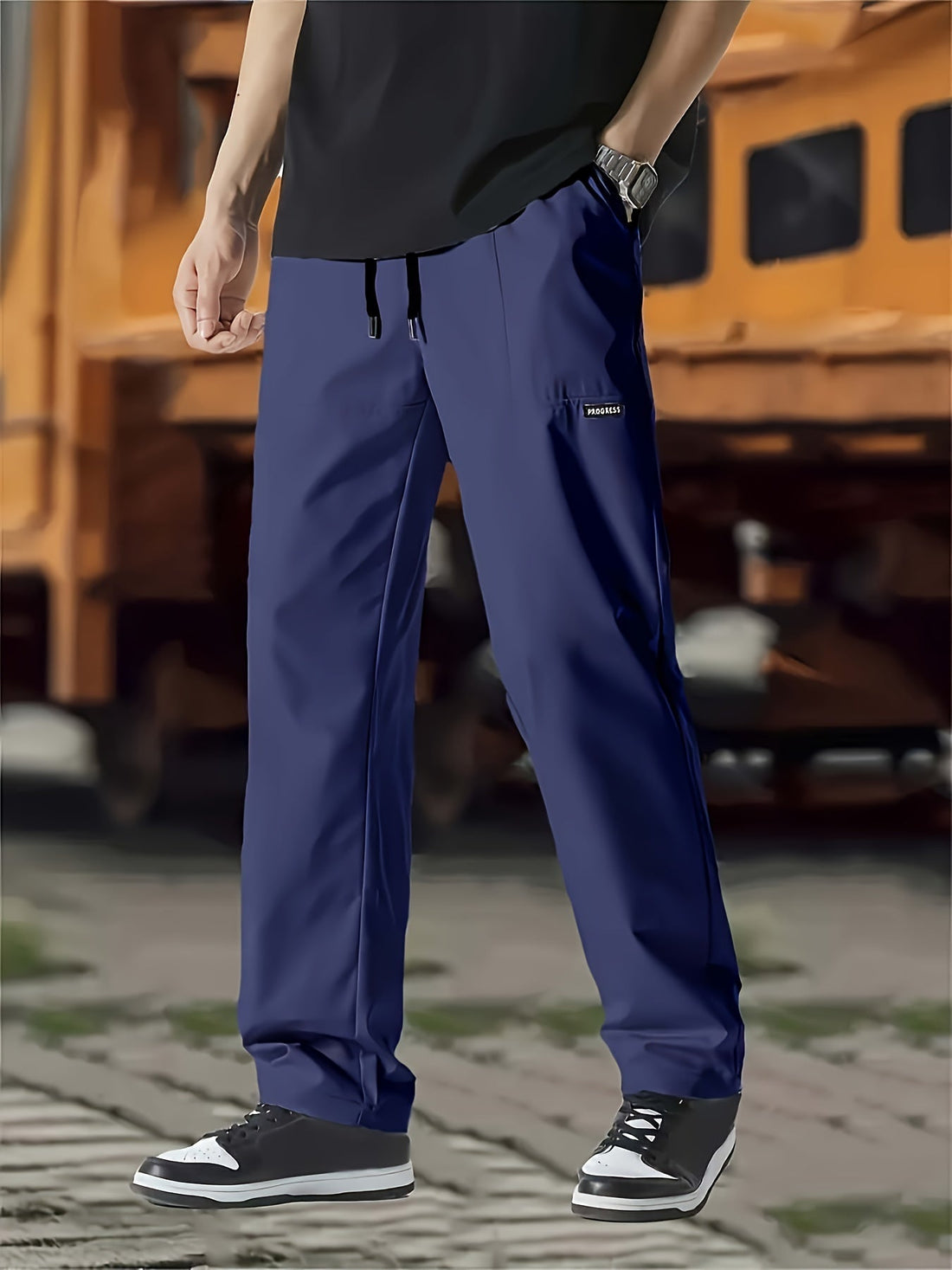 Esmund - Pantalones deportivos casuales con cordón para hombres