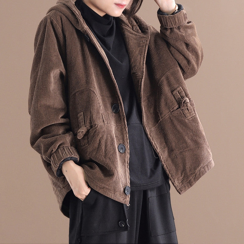 Rachel - Chaqueta corta de pana con capucha para mujeres