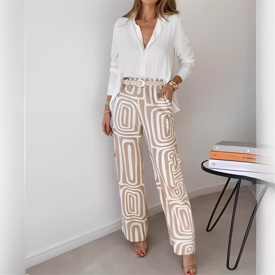 Ginette - Conjunto elegante de camisa y pantalón para mujeres definición