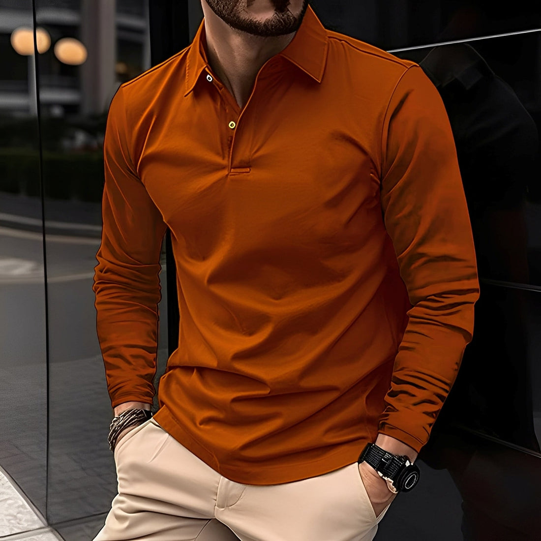 Deacon - Polo de Manga Larga Casual para Hombre