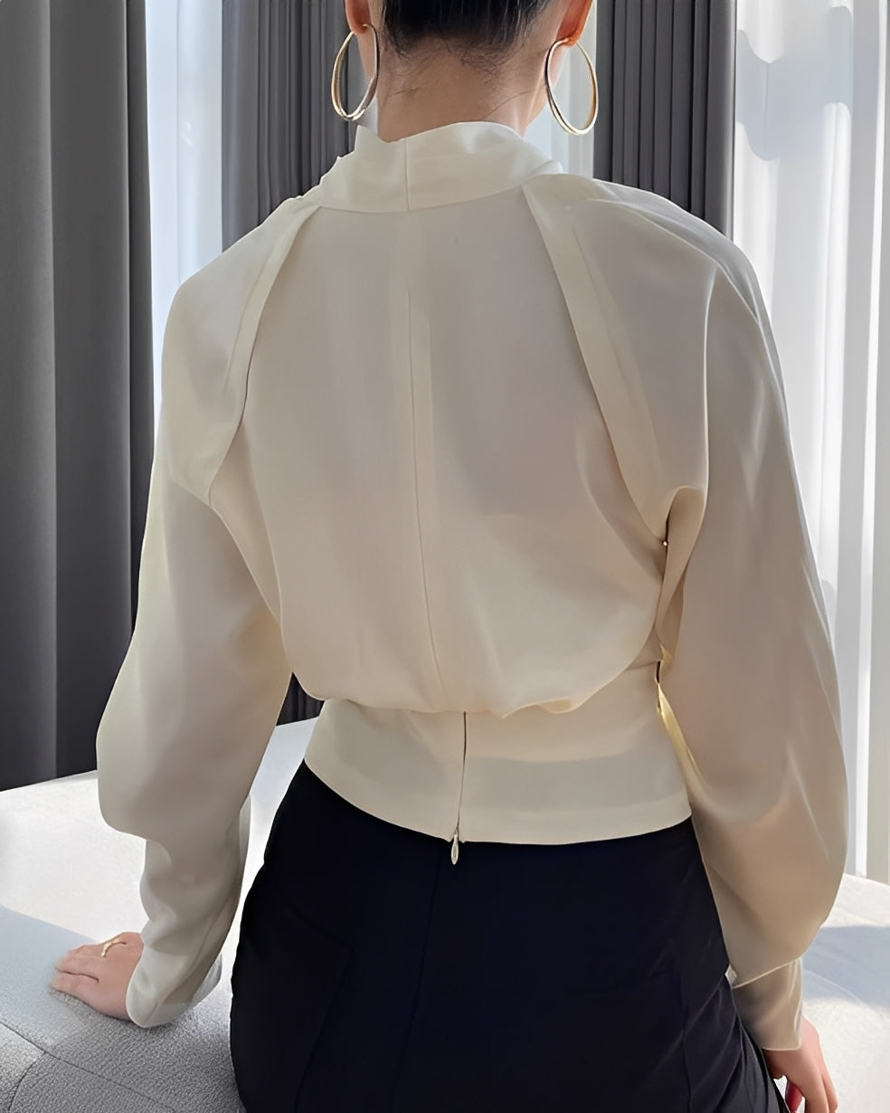 Annora - Blusa elegante de satén con mangas largas para mujer