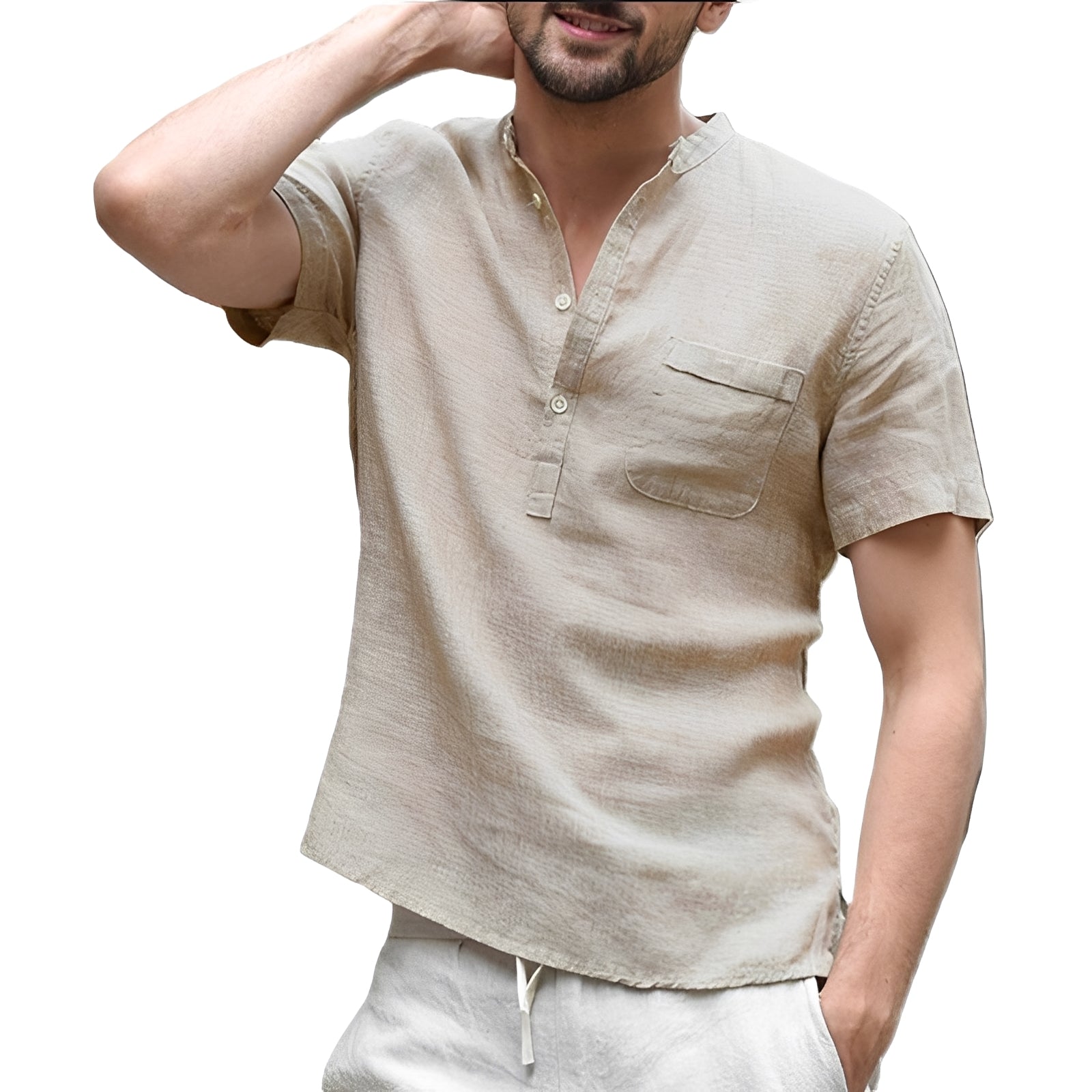 Alton - Camisa de lino de manga corta para hombres