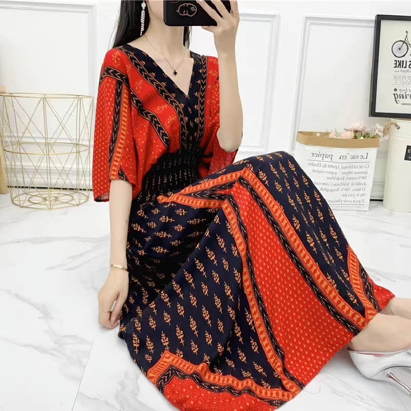 Basellia - Maxi-Vestido Retro y casual