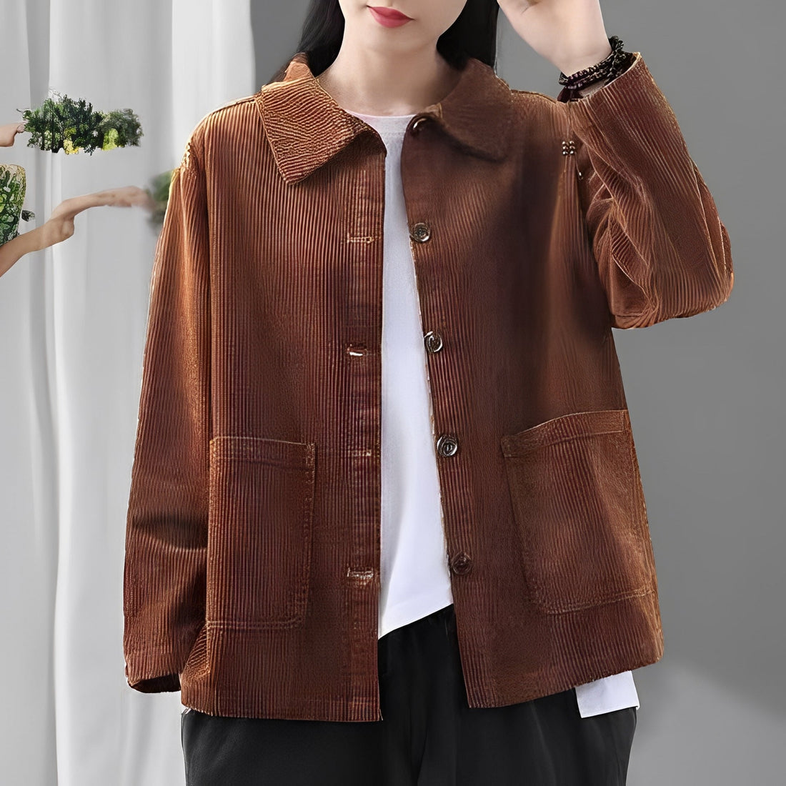 Chloe - Abrigo de pana informal con bolsillos para mujer
