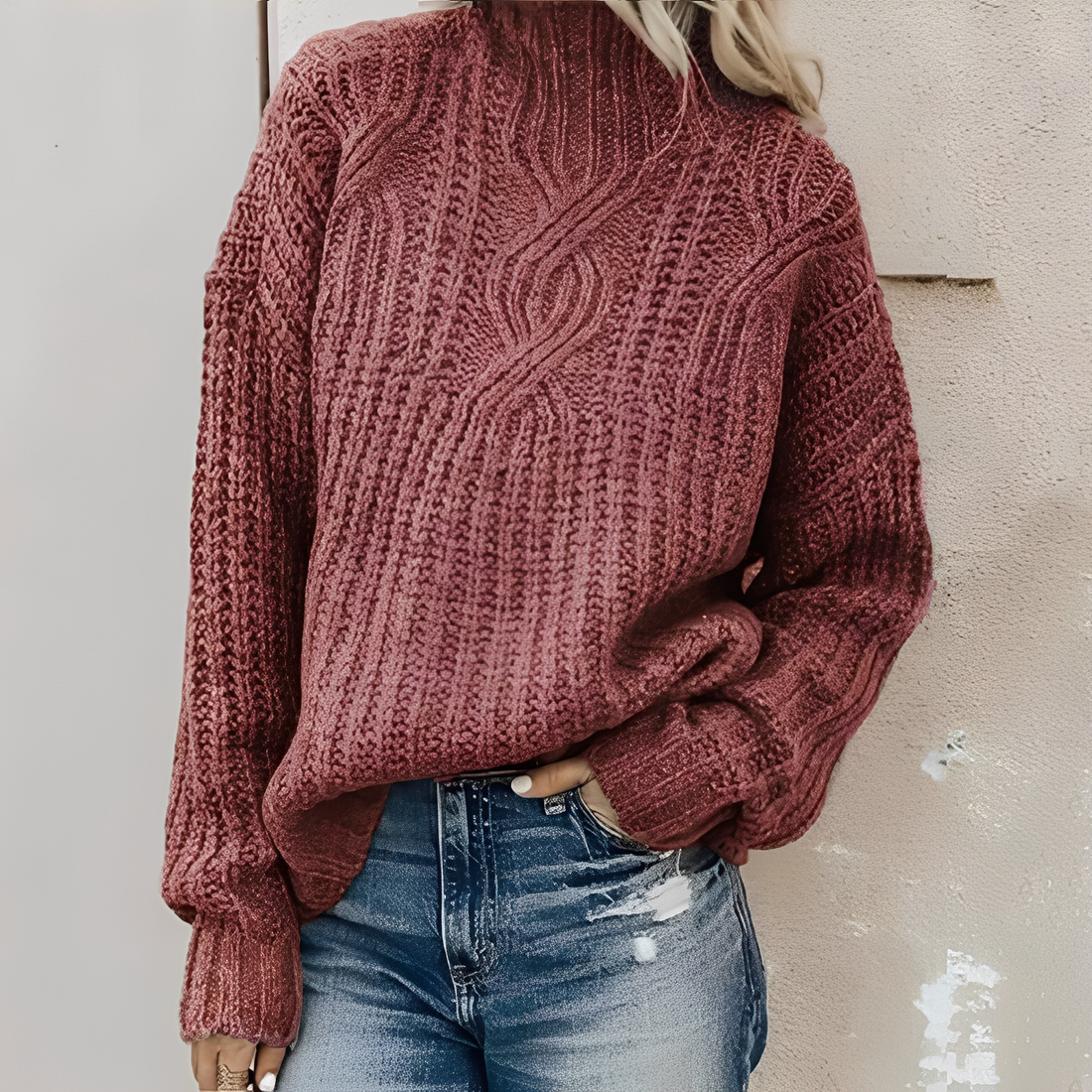 Colleen - Suéter amplio con cuello alto para mujeres