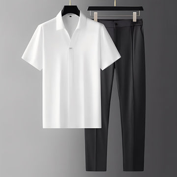 Alexander - Conjunto de polo corto y pantalón elegantes para hombres