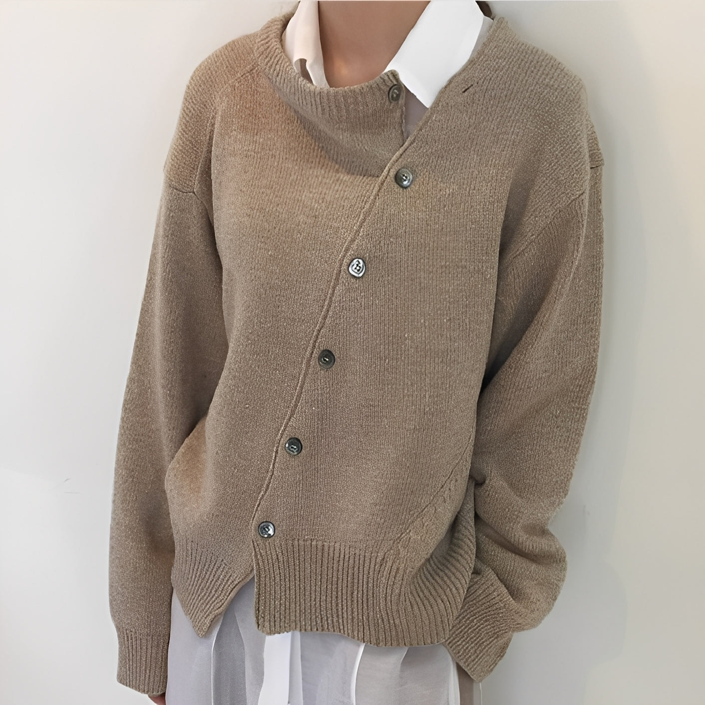 Arianna - Chaqueta de Cachemir Holgada con Botones para Mujeres