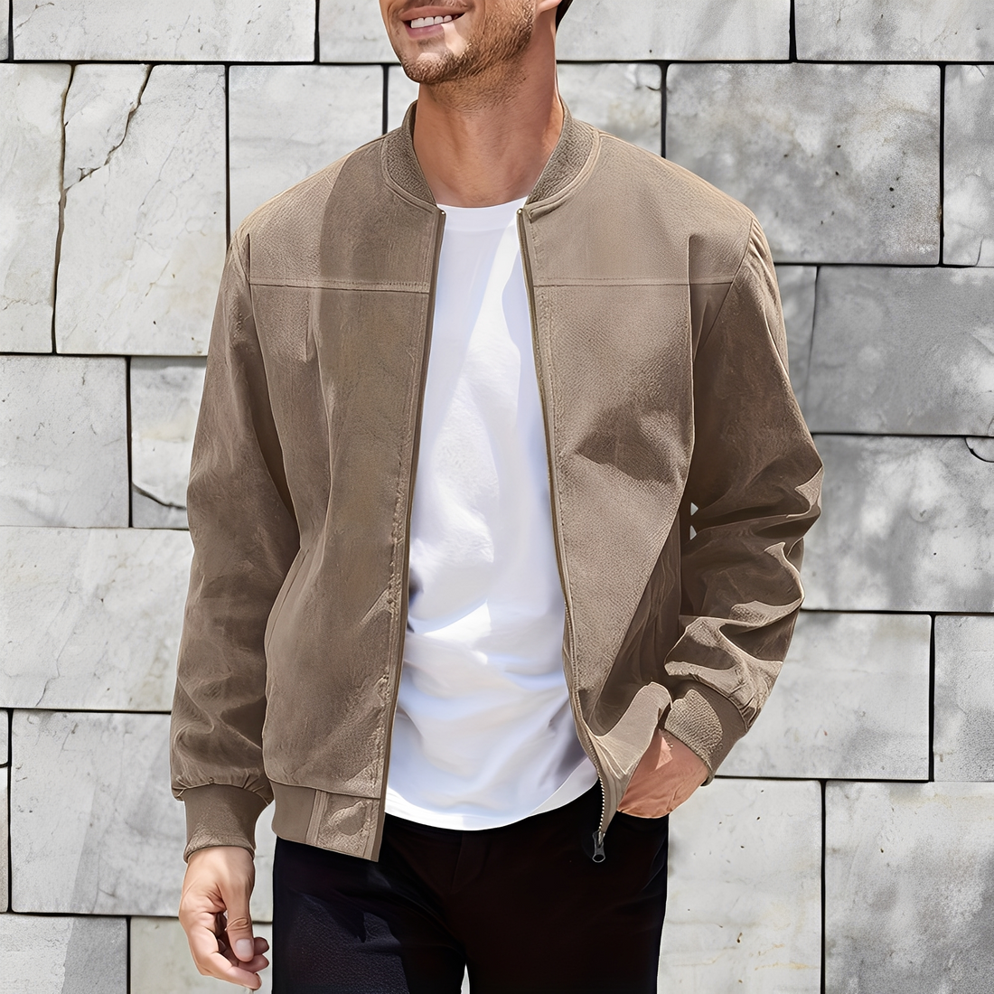 Easton - Chaqueta de piel de ante clásica y sofisticada para hombres
