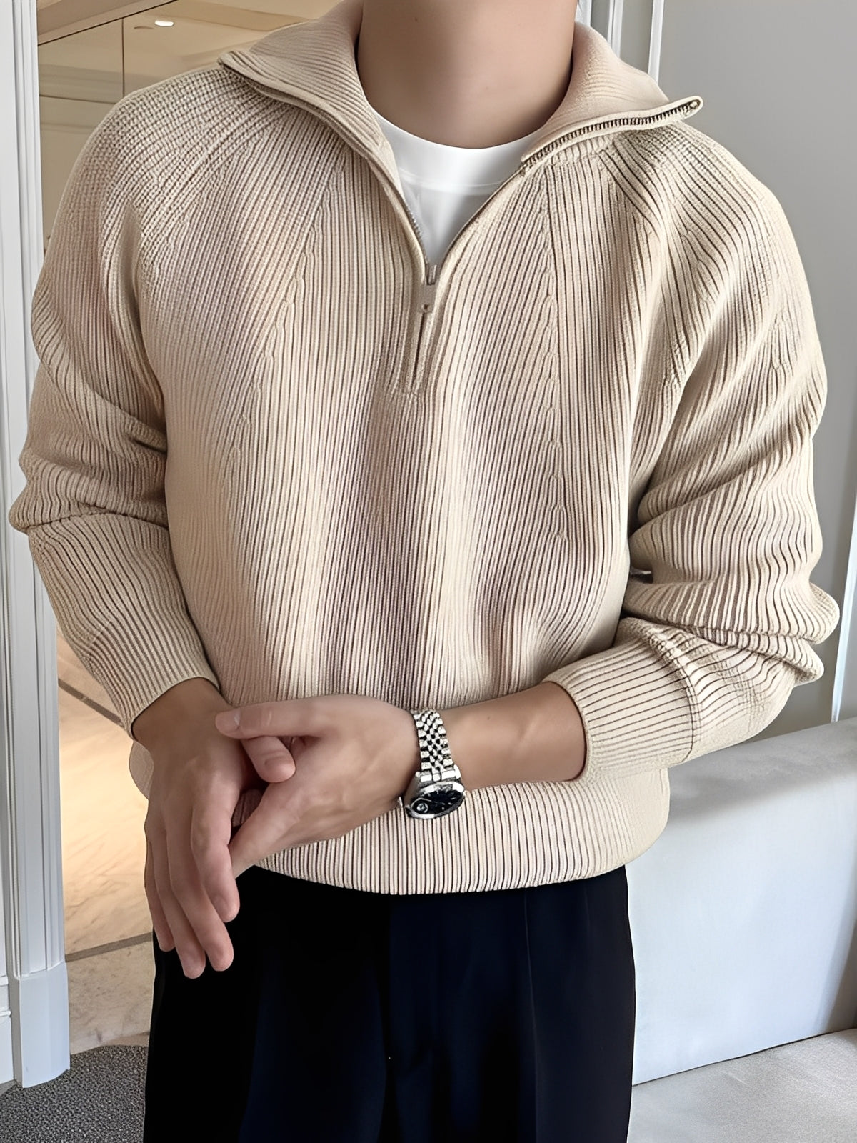 Lucas - Jersey elegante de punto con media cremallera para caballeros