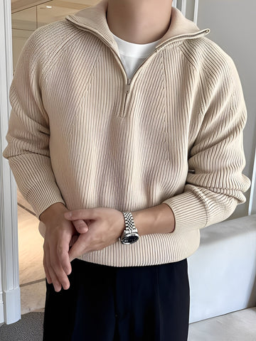 Lucas - Jersey elegante de punto con media cremallera para caballeros