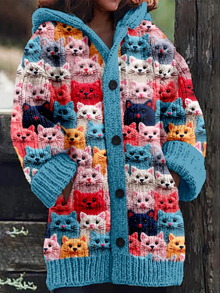 Carola – Cárdigan de punto con diseño de gatos