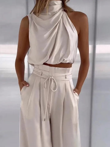 Donna - Conjunto de tops de moda y pantalones de pernera ancha