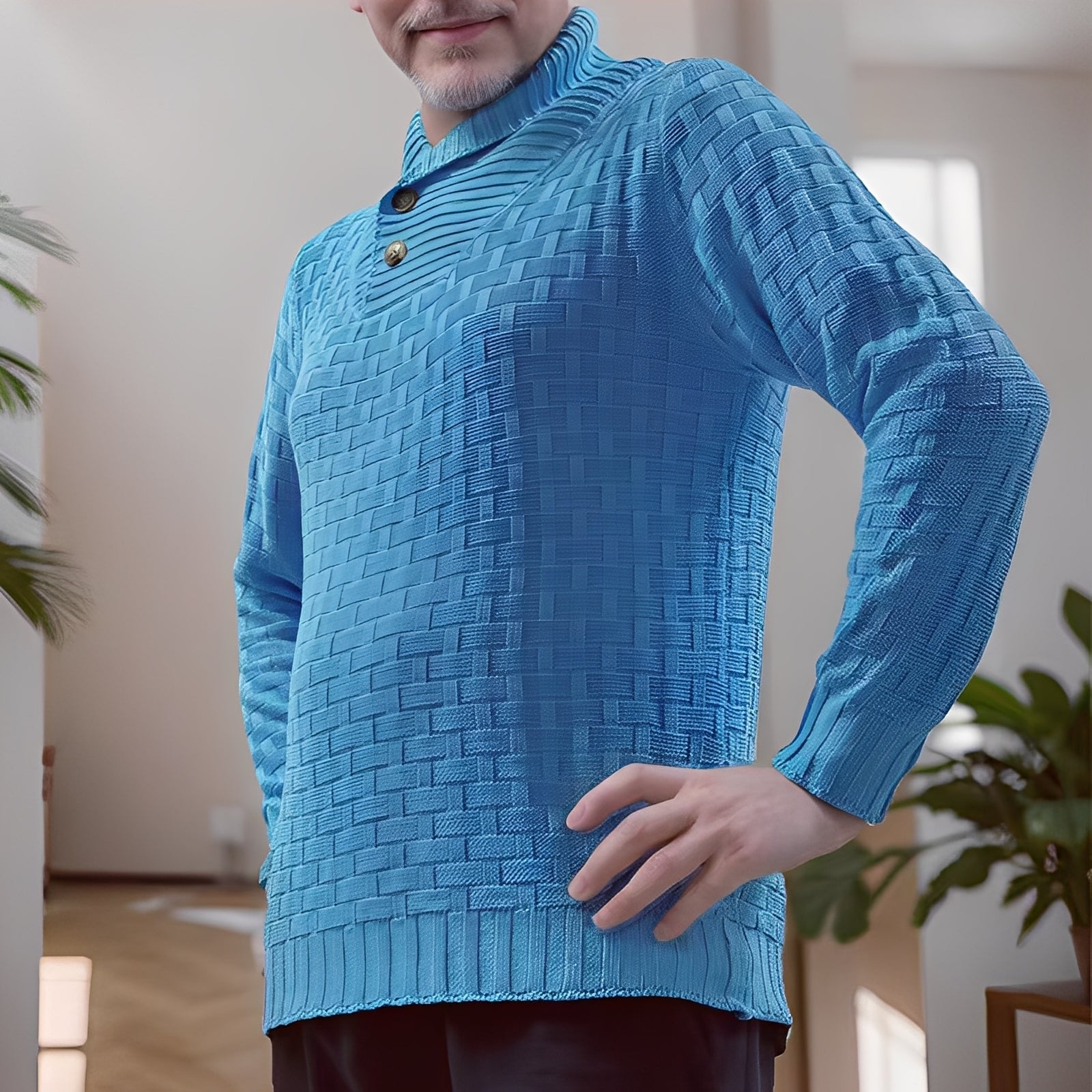 Branson - Suéter de cuello alto para hombre, estilo suelto