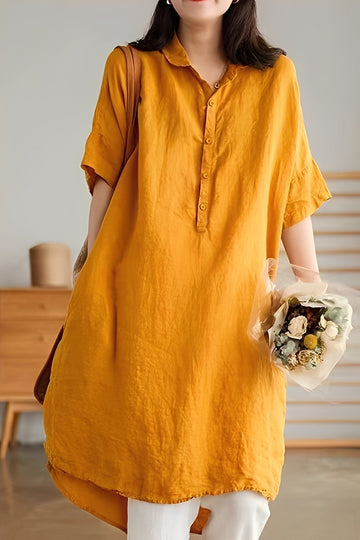 Krystina - Vestido Camisa Holgado de Lino para Mujer