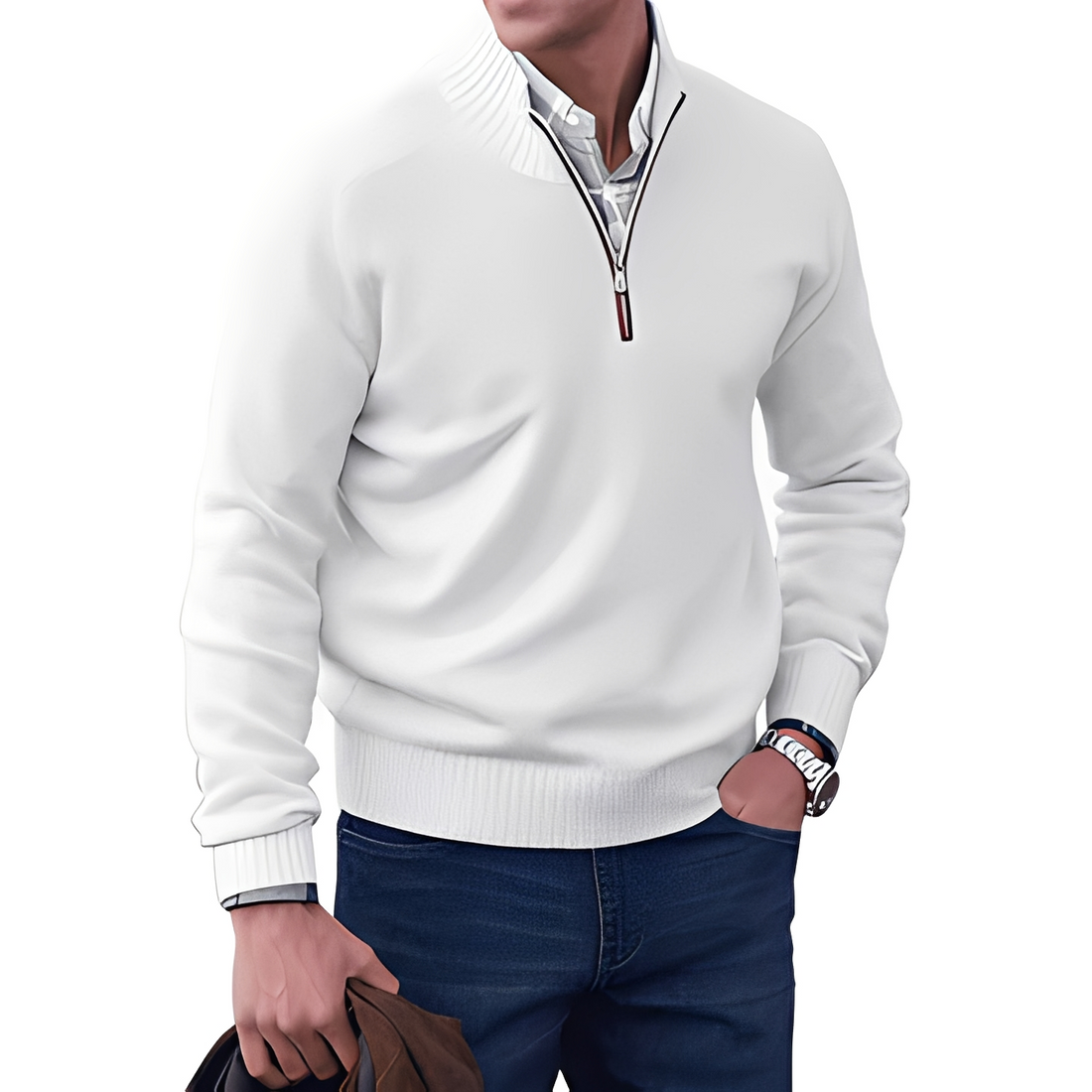 Khirvy - Jersey para hombre con media cremallera y estilo elegante