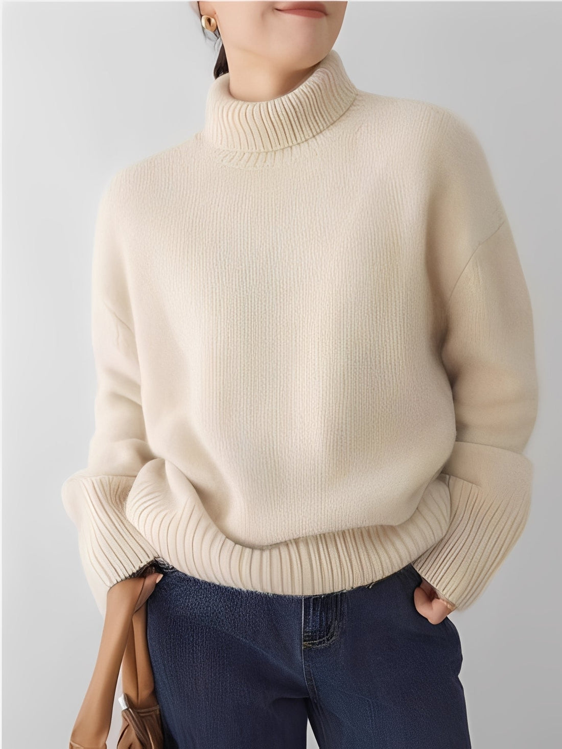 Adrienne - Jersey de cachemir con cuello alto, elegante, holgado y cómodo