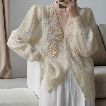 Jolie - Suéter elegante de punto con botones de perlas