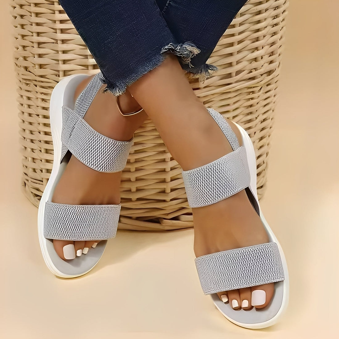 Jessika - Sandalias cómodas y planas de Flyknit para mujer