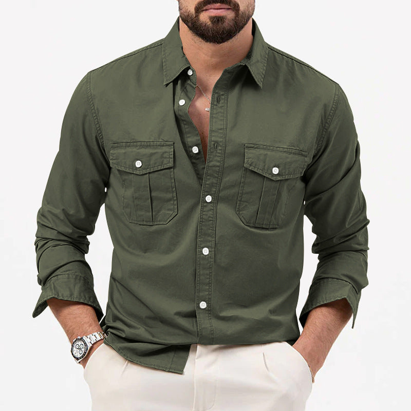 Dennis - Camisa clásica de manga larga con bolsillos para hombres