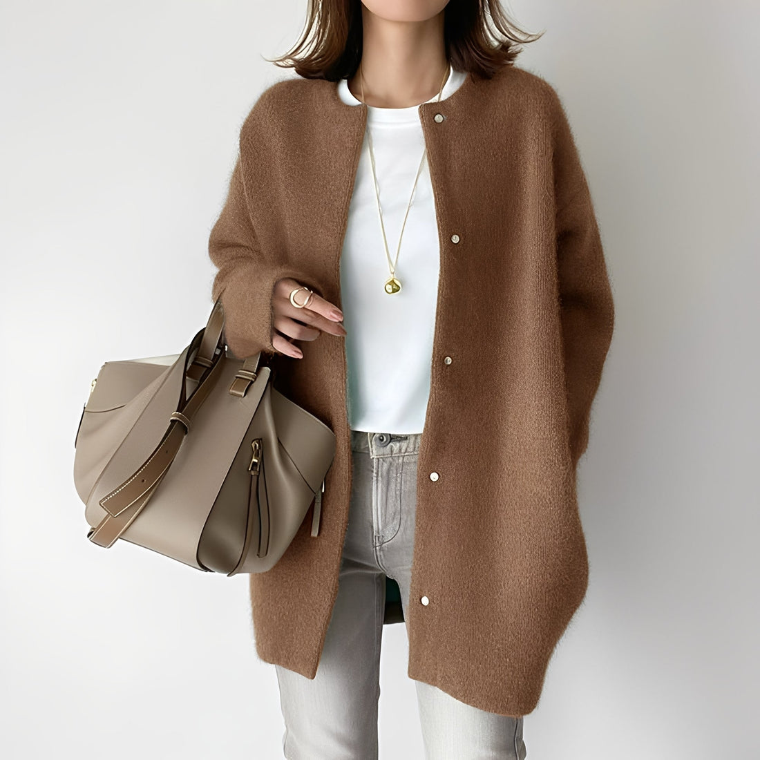 Michele - Abrigo de Invierno Holgado con Botones para Mujeres