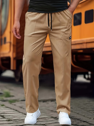 Esmund - Pantalones deportivos casuales con cordón para hombres
