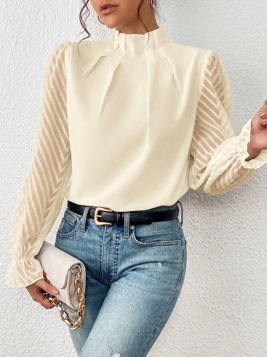 Cassandra - Blusa elegante de chiffon con mangas largas para mujer