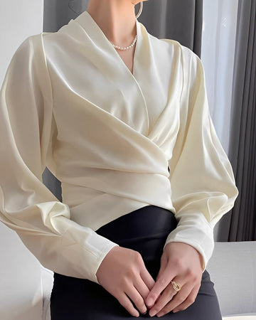 Annora - Blusa elegante de satén con mangas largas para mujer