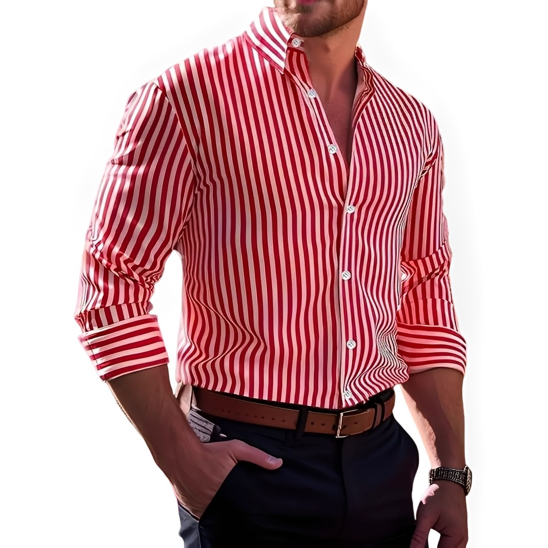 Brycen - Camisa elegante de manga larga con rayas para hombres