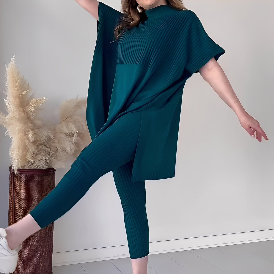 Roxanna - Set de dos piezas de punto, informal y suelto para mujeres