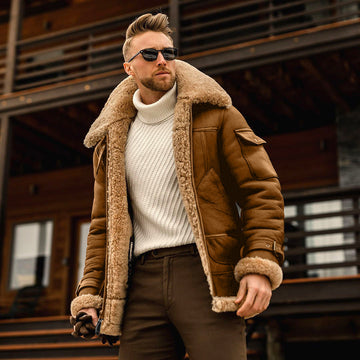 Richard - Chaqueta de cuero táctica con cuello de piel para hombres