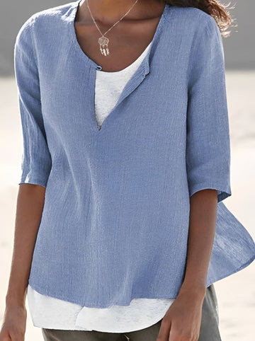 Charlie - Camisa de corte holgado casual con mangas 3/4 para damas