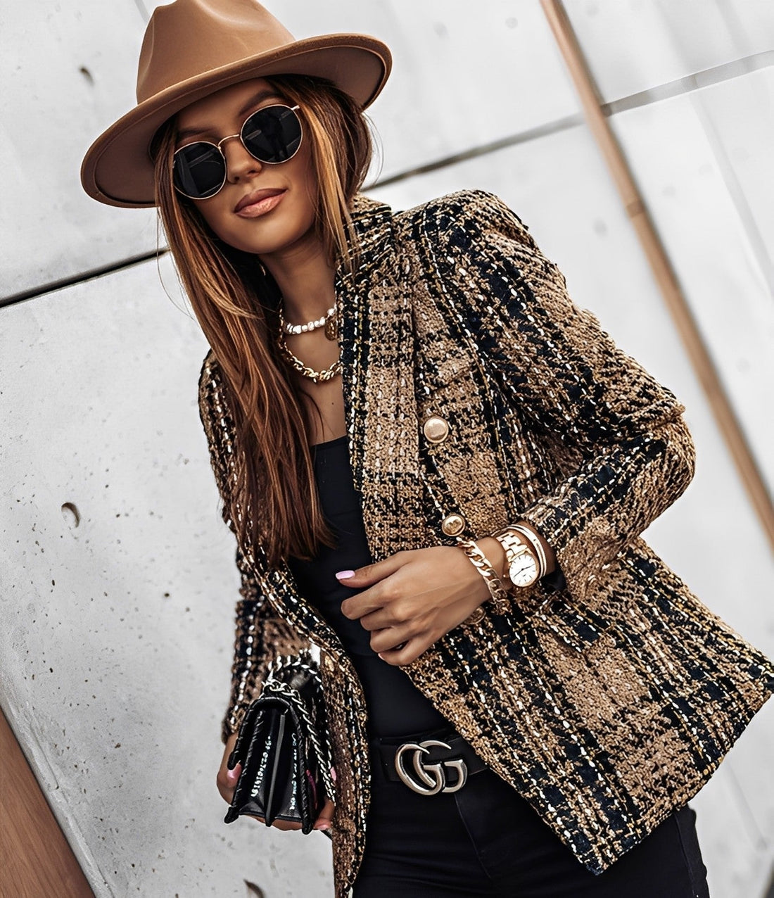 Cheri - Blazer ajustado y elegante con patrón de cuadros para mujer